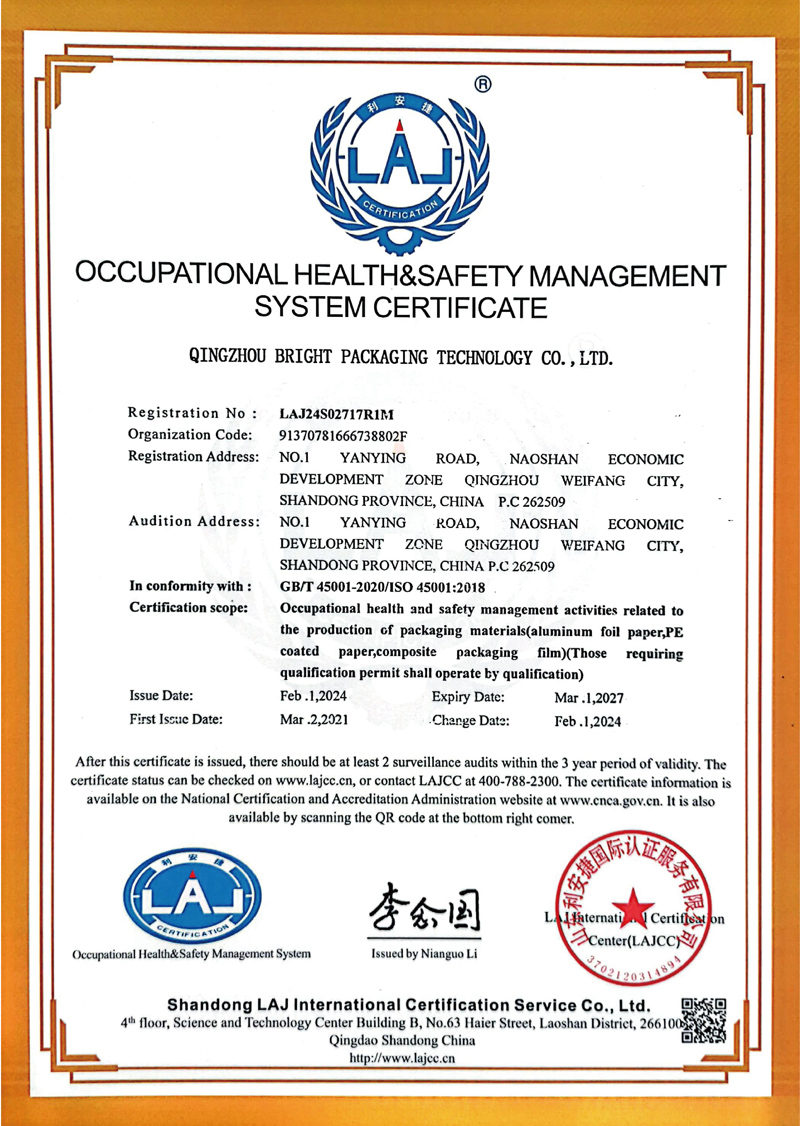 OCCUPATIONAL HEALTH&SAFETY MANAGEMENT SYSTEM CERTIFICATION OCCUPATIONAL HEALTH&SAFETY MANAGEMENT SYSTEM CERTIFICATION